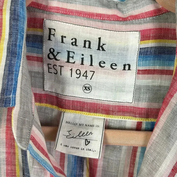 Frank & Eileen 100% Linen Style Eileen Stripe Button Down Shirt size XS - Picture 7 of 14